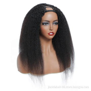 Glueless Remy Kinky Straight Fringe Long Brazilian Peruvian Wigs Machine Made U Part 100% Virgin Human Hair Wigs